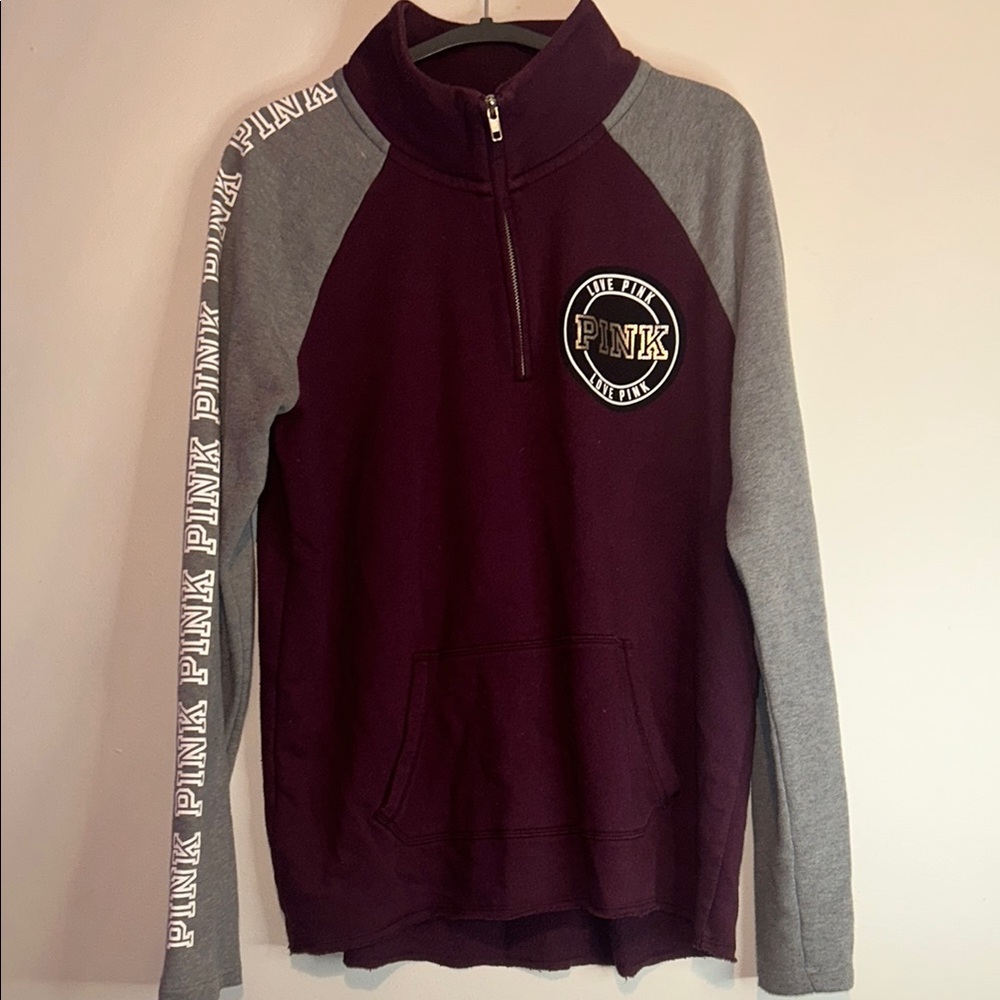 PINK Victoria's Secret Maroon and Gray Men's Sweater